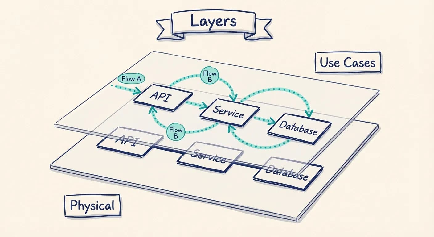 Use-case overlays on top of a C4 style architecture diagram