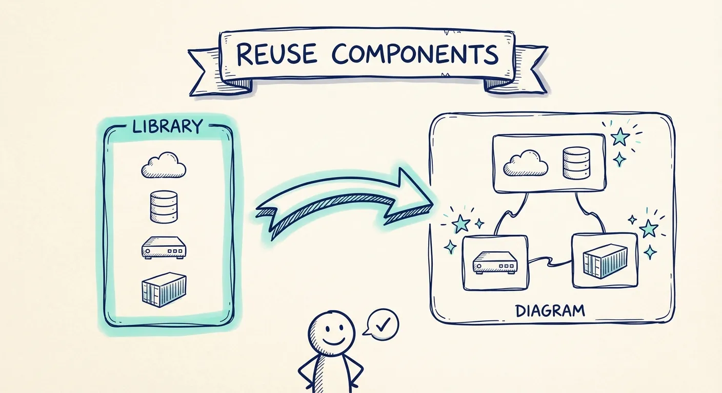 Reuse components from a library to create diagrams efficiently