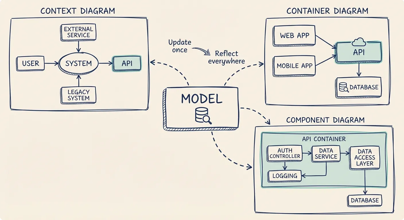 Living documentation: multiple diagram views connected to a single model that keeps them all in sync