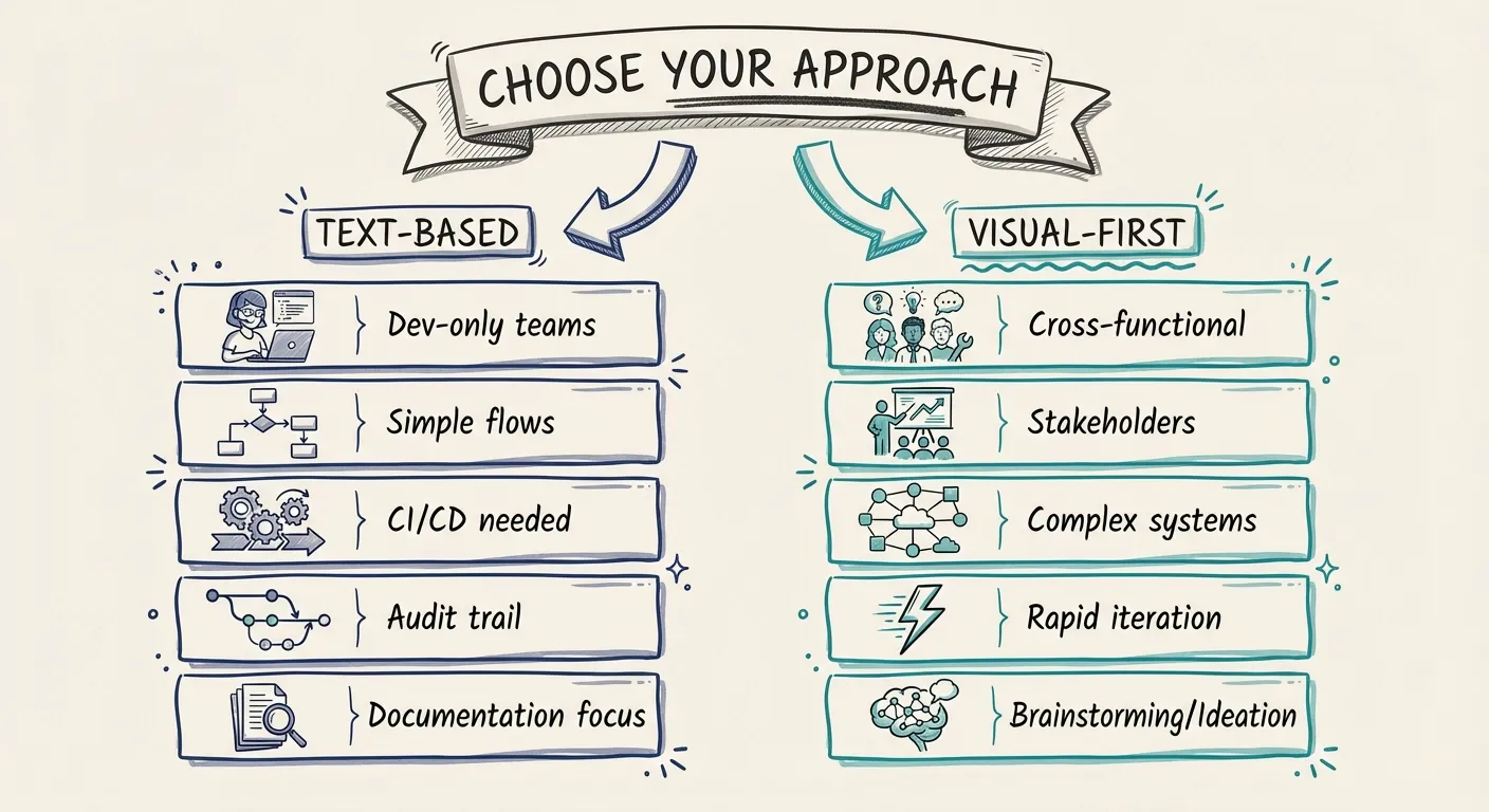 When to use each approach: developer-focused vs stakeholder-focused, simple vs complex, CI/CD-driven vs collaboration-driven