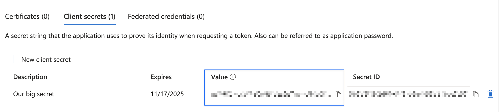 Azure App Registration client secret creation dialog