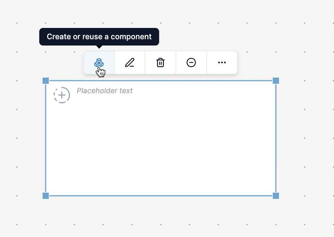 Component placeholder - a diagram-specific instance before becoming a reusable model component Component placeholder interface showing a simple component instance that exists only within the current diagram, before being converted to a full reusable component